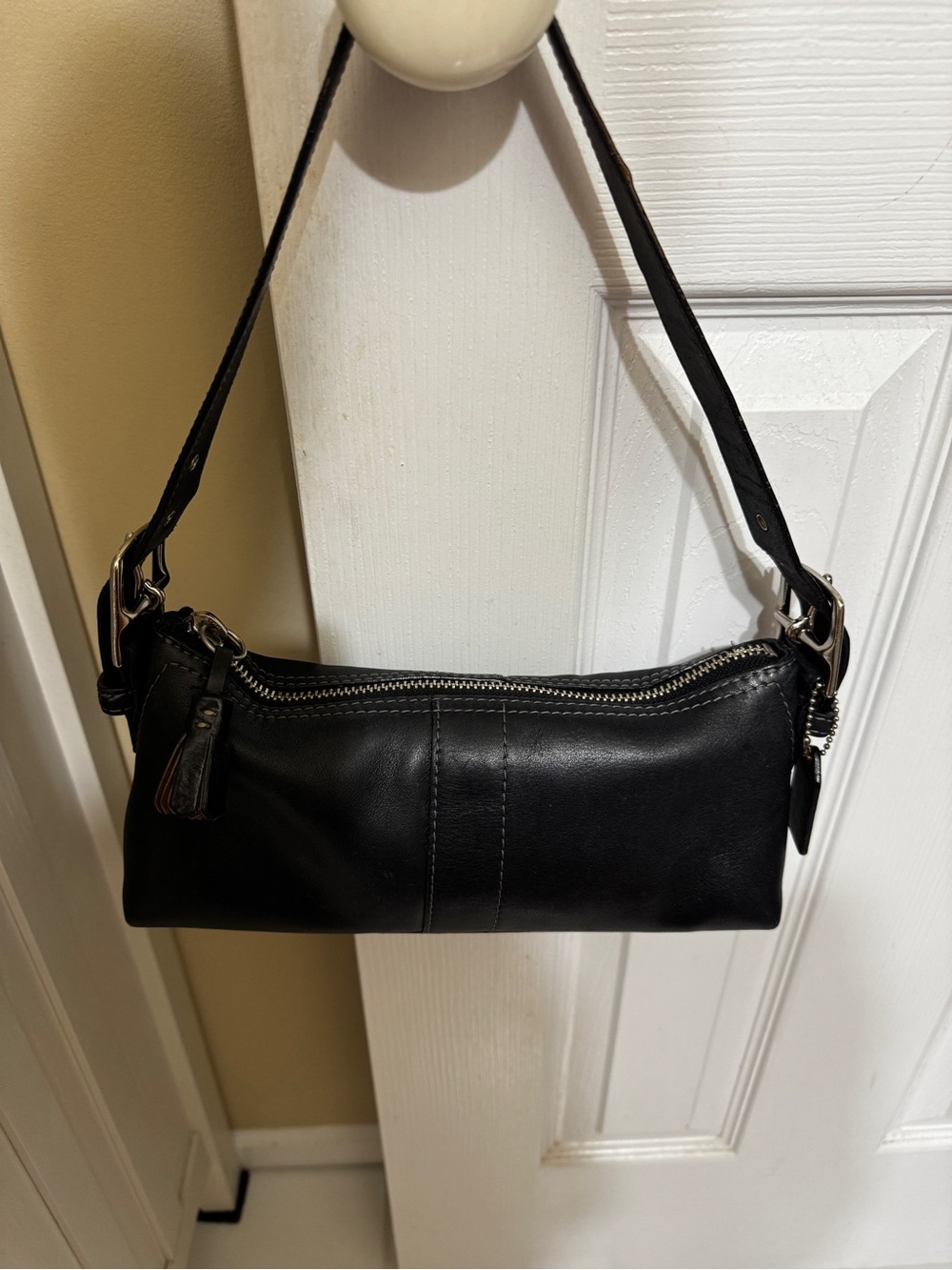 Coach Hampton Black Leather Baguette Shoulder Bag